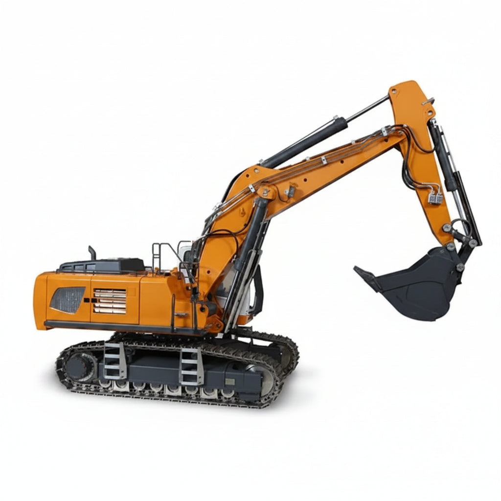 RC Hydraulik-Bagger 1:20 | CNC-Aluminium &amp; servogesteuerte Ventile | 2,4 GHz, 18 Kanäle &amp; 1200 mAh Akku | Mit Schnellwechsler