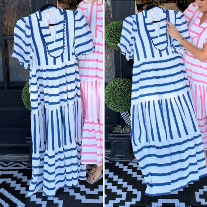 Gestreiftes Midikleid mit V-Ausschnitt | Fließend &amp; Locker | Somm