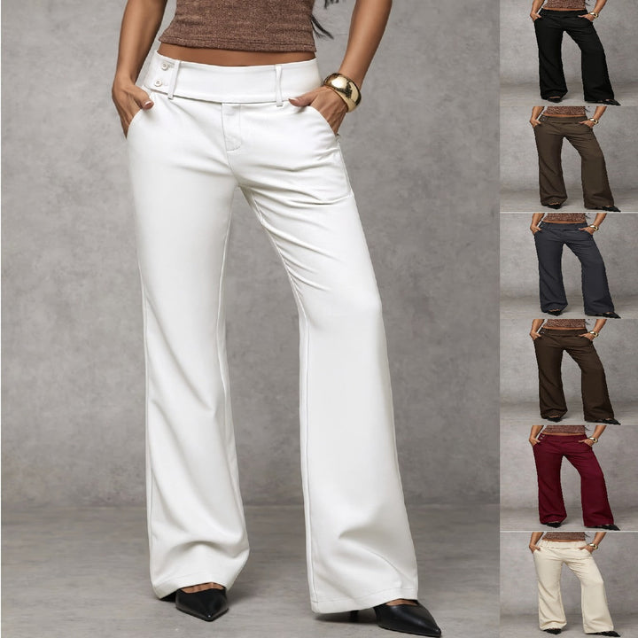 Damen Anzughose mit hohem Bund | Elegante High-Waist Stoffhose mit weitem Bein und Drapierung für Büro &amp; Alltag