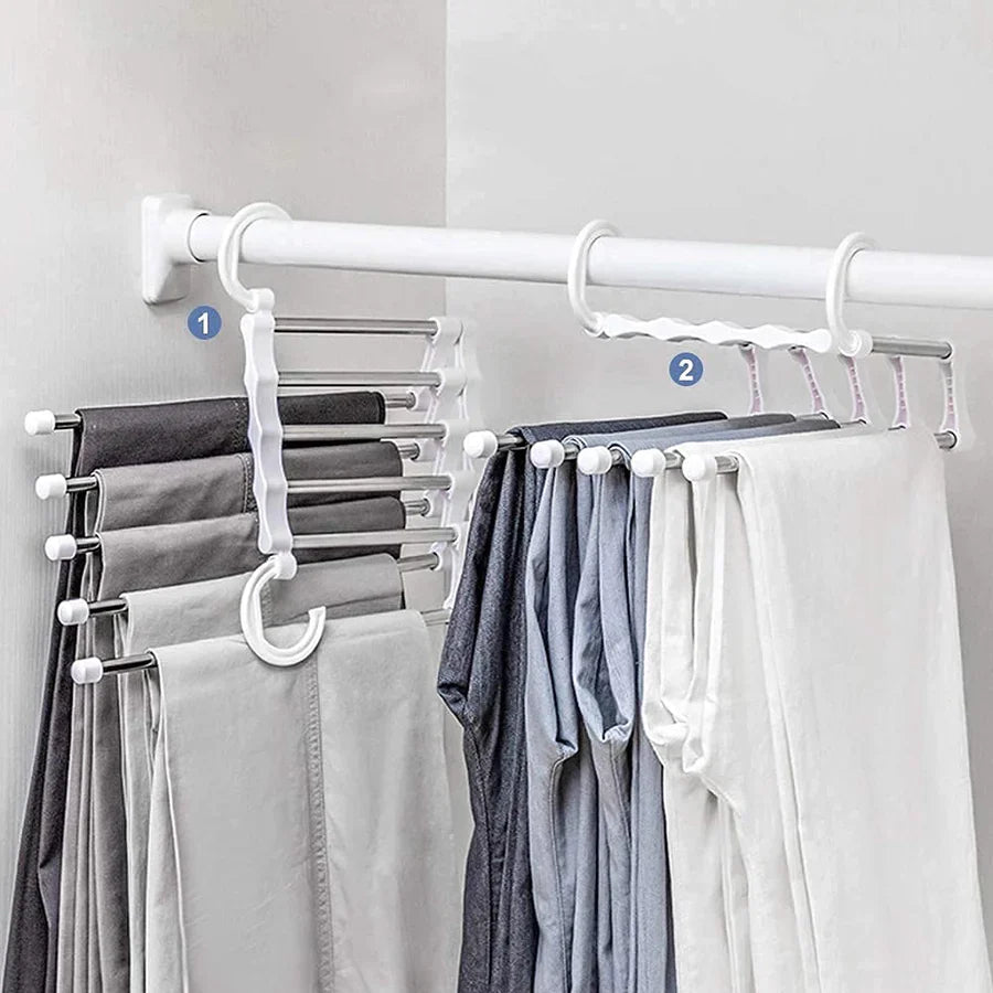 Pants &amp; clothing hanger space saver | Multifunctional hanger with 5 layers | Space-saving drying and storage | Non-slip ends