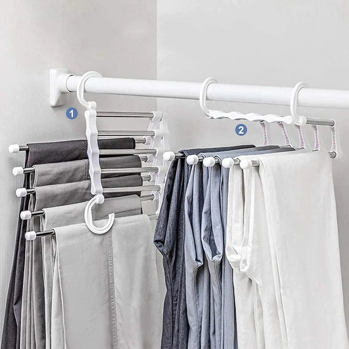 Pants &amp; clothing hanger space saver | Multifunctional hanger with 5 layers | Space-saving drying and storage | Non-slip ends