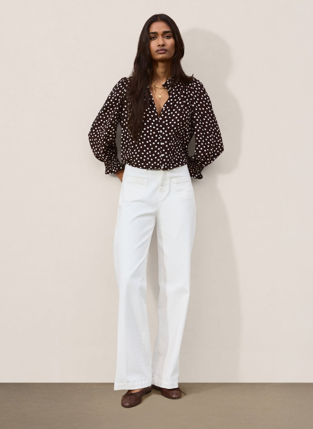Damen Bluse | Puffärmel-Bluse mit Tupfenprint, femininen Details und lockerem Schnitt
