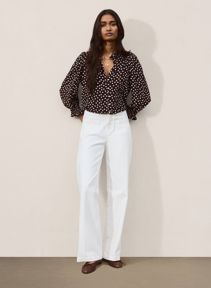 Damen Bluse | Puffärmel-Bluse mit Tupfenprint, femininen Details und lockerem Schnitt