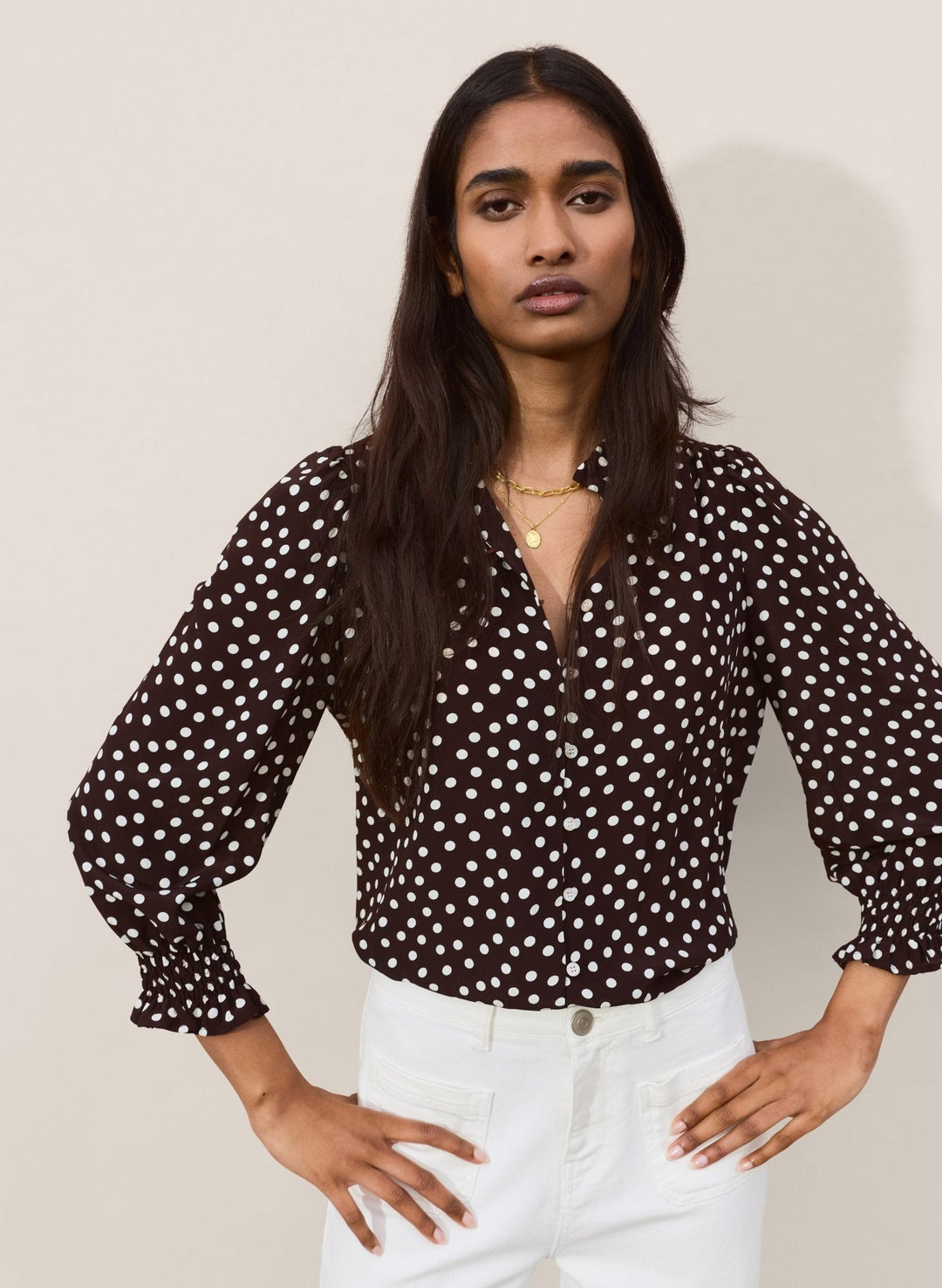 Damen Bluse | Puffärmel-Bluse mit Tupfenprint, femininen Details und lockerem Schnitt