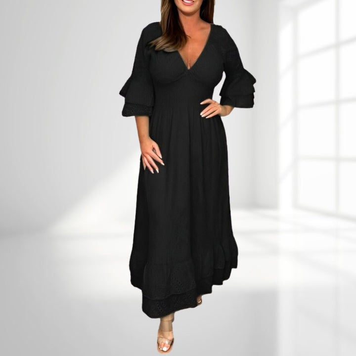 Sommerkleid aus Leinen mit elastischem Ausschnitt | Luftiges Lasercut-Design, bequemer Sitz | Freizeit &amp; Alltag | Größen S–4XL
