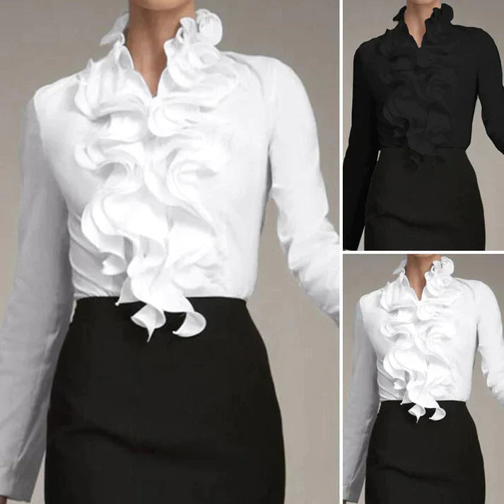 Camicia da donna con volant | Morbida e fluida | Elegante per l’ufficio, versatile da abbinare a jeans e gonna