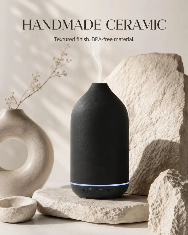 Keramik Aroma Diffuser | Ultraschall-Diffuser mit 200 ml Wassertaank und 7-farbigem Licht