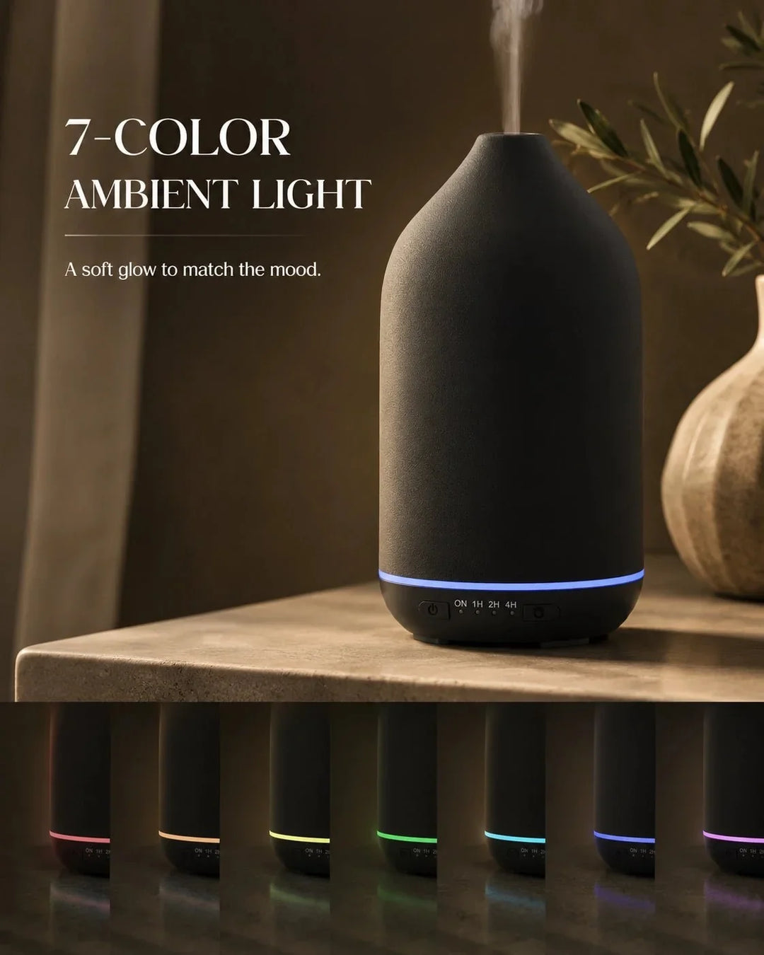 Keramik Aroma Diffuser | Ultraschall-Diffuser mit 200 ml Wassertaank und 7-farbigem Licht