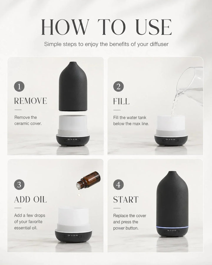 Keramik Aroma Diffuser | Ultraschall-Diffuser mit 200 ml Wassertaank und 7-farbigem Licht