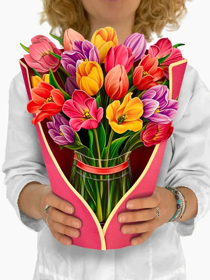 Pop-Up Papierblumenstrauß 3D | Blumenkarte mit Papiervase &amp; Grußkarte | Handgefertigt, langlebig | Deko-Geschenk 43×38 cm