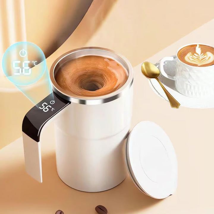 Selbstrührende Tasse | Magnetische Rührfunktion mit Temperaturanzeige &amp; Edelstahl für Kaffee, Shakes und Getränke
