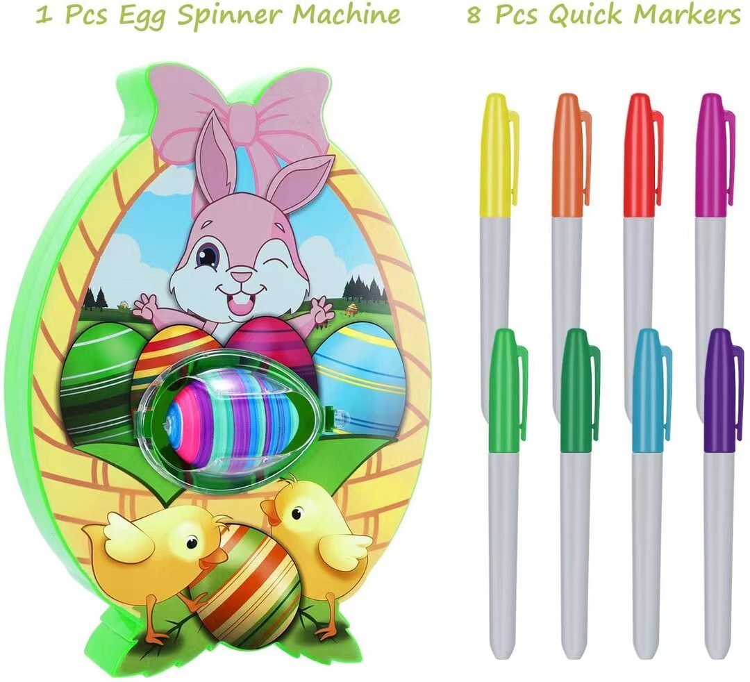 Spinner decorativo per uova per bambini | Macchina per girare e disegnare sulle uova di Pasqua | Include pennarelli per strisce e motivi | Creatività manuale