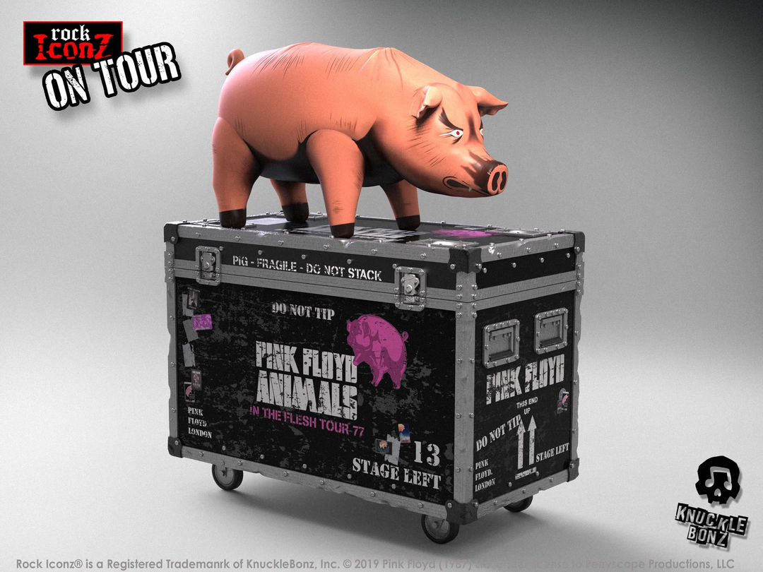 Rock-Verkleidetes Schweinefigur aus Polyresin | Handbemalt mit Flightcase-Sockel | Limitierte Sammleredition