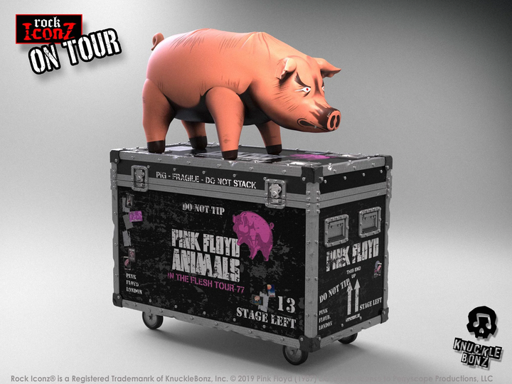 Rock-Verkleidetes Schweinefigur aus Polyresin | Handbemalt mit Flightcase-Sockel | Limitierte Sammleredition