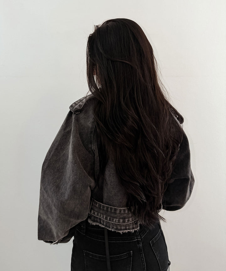 Damen Jeansjacke | Kurz geschnittene Trenchjacke aus 100% Baumwolle mit elastischem Bund