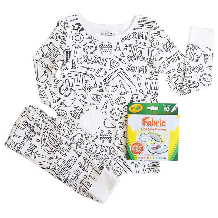 Children’s coloring pajama | Includes washable markers | Soft, breathable cotton | Reusable for ages 3–10