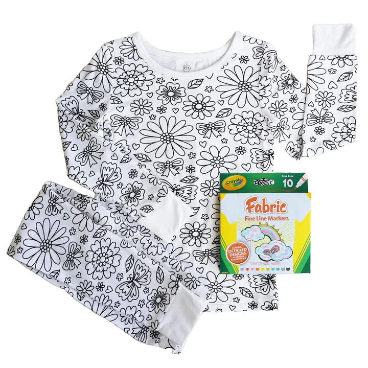 Children’s coloring pajama | Includes washable markers | Soft, breathable cotton | Reusable for ages 3–10