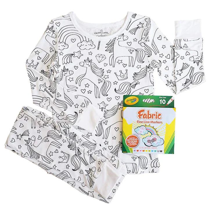 Children’s coloring pajama | Includes washable markers | Soft, breathable cotton | Reusable for ages 3–10