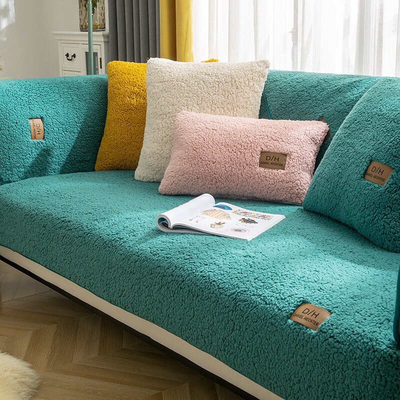 Copertura per divano in peluche a tutto tondo | Antiscivolo e ultra morbido | Protezione mobili da macchie e usura | Lavabile con 2 federe incluse
