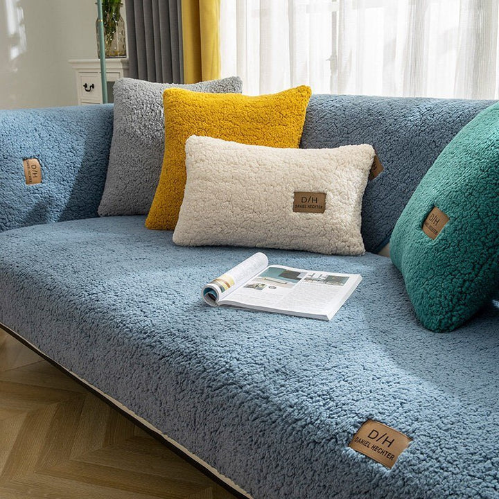 Copertura per divano in peluche a tutto tondo | Antiscivolo e ultra morbido | Protezione mobili da macchie e usura | Lavabile con 2 federe incluse