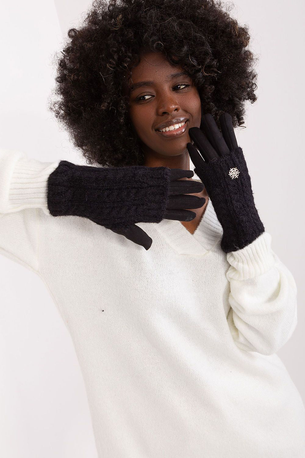 Damen Winterhandschuhe mit Touchscreen-Funktion | Warme Handschuhe mit zusätzlicher Strickisolierung und Blumenstickerei