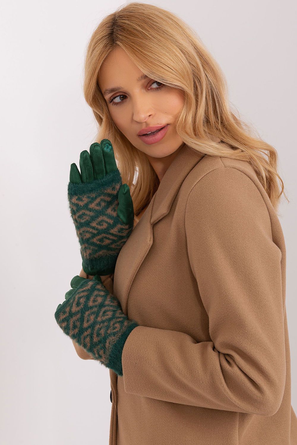 Damen Winterhandschuhe mit Touchscreen | Glatte Handschuhe mit abziehbarem Strickteil und Blumenstickerei am Zeigefinger