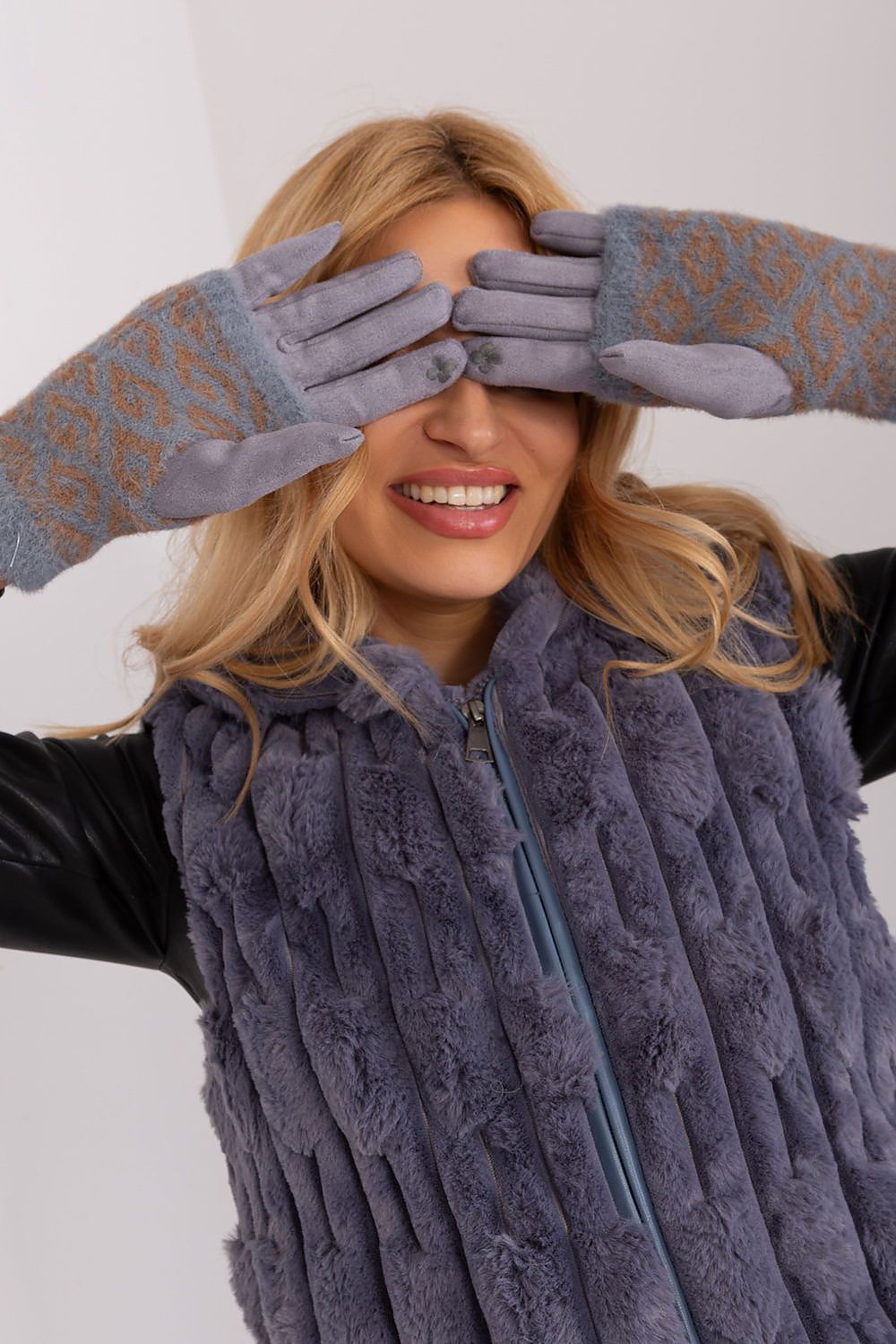 Damen Winterhandschuhe mit Touchscreen | Glatte Handschuhe mit abziehbarem Strickteil und Blumenstickerei am Zeigefinger