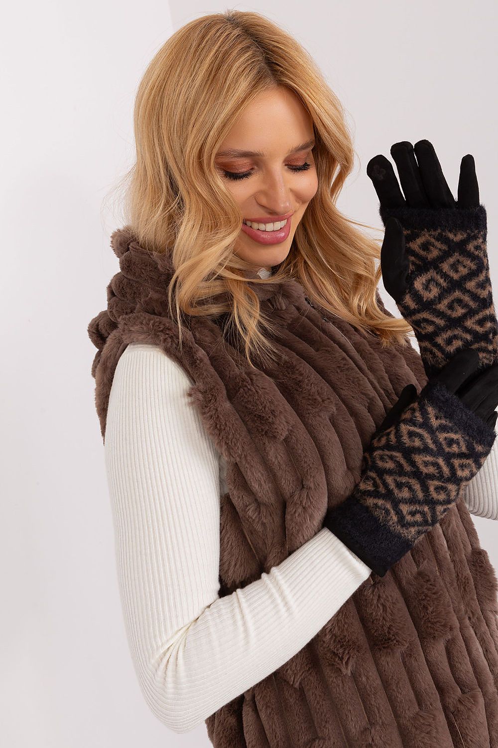 Damen Winterhandschuhe mit Touchscreen | Glatte Handschuhe mit abziehbarem Strickteil und Blumenstickerei am Zeigefinger