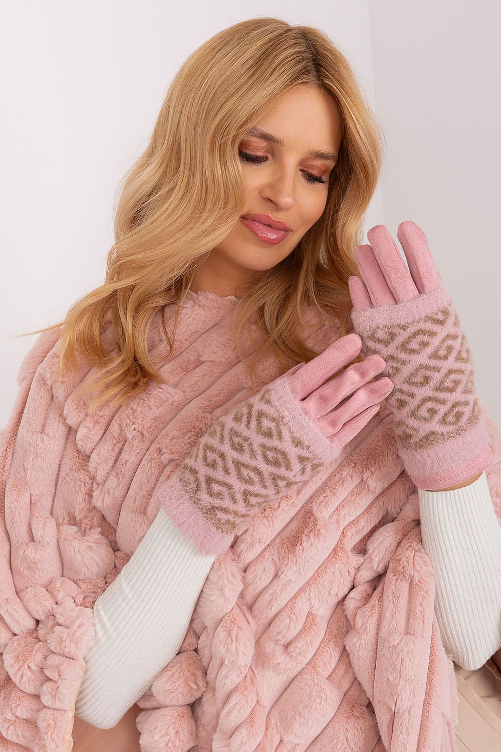Damen Winterhandschuhe mit Touchscreen | Glatte Handschuhe mit abziehbarem Strickteil und Blumenstickerei am Zeigefinger