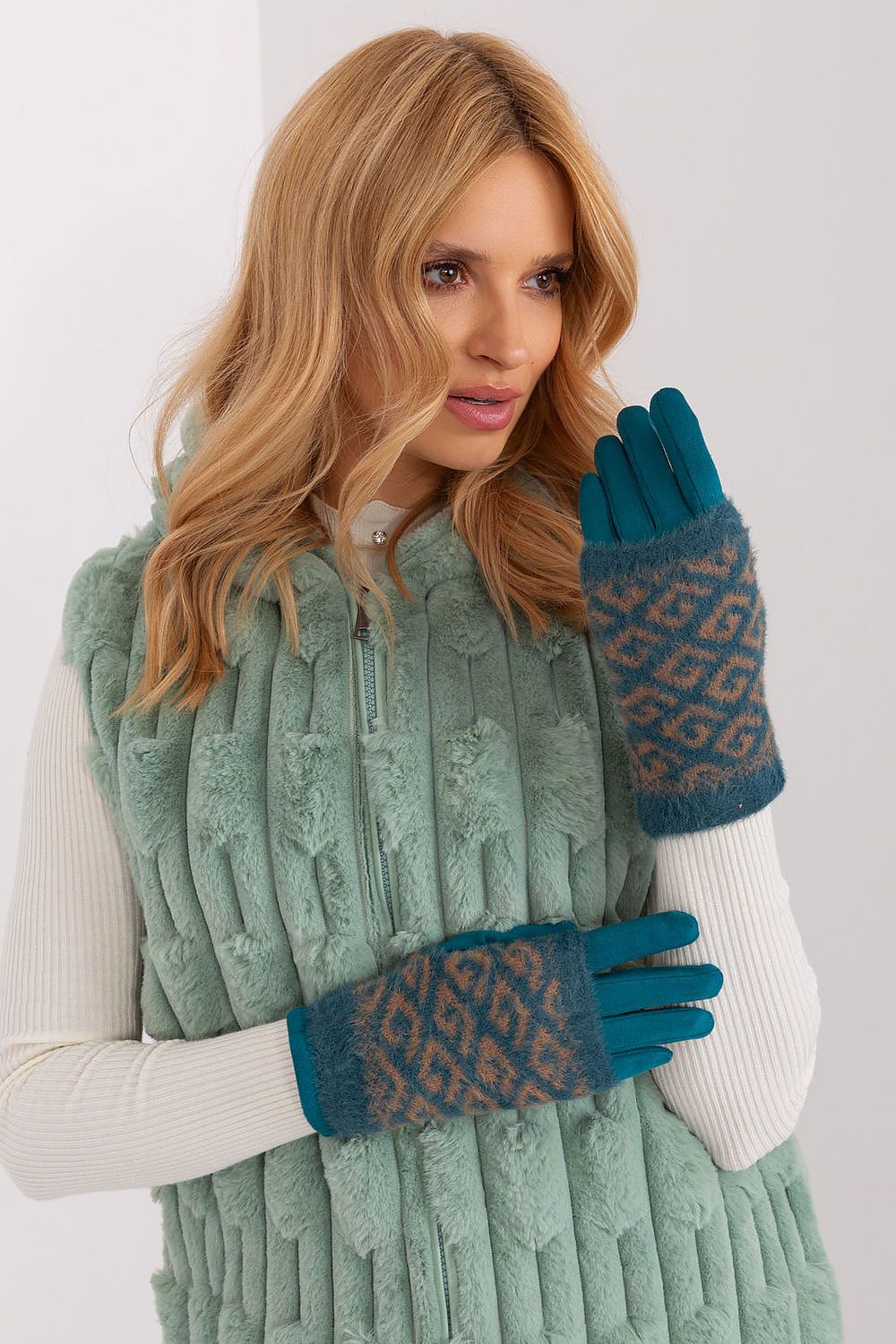 Damen Winterhandschuhe mit Touchscreen | Glatte Handschuhe mit abziehbarem Strickteil und Blumenstickerei am Zeigefinger