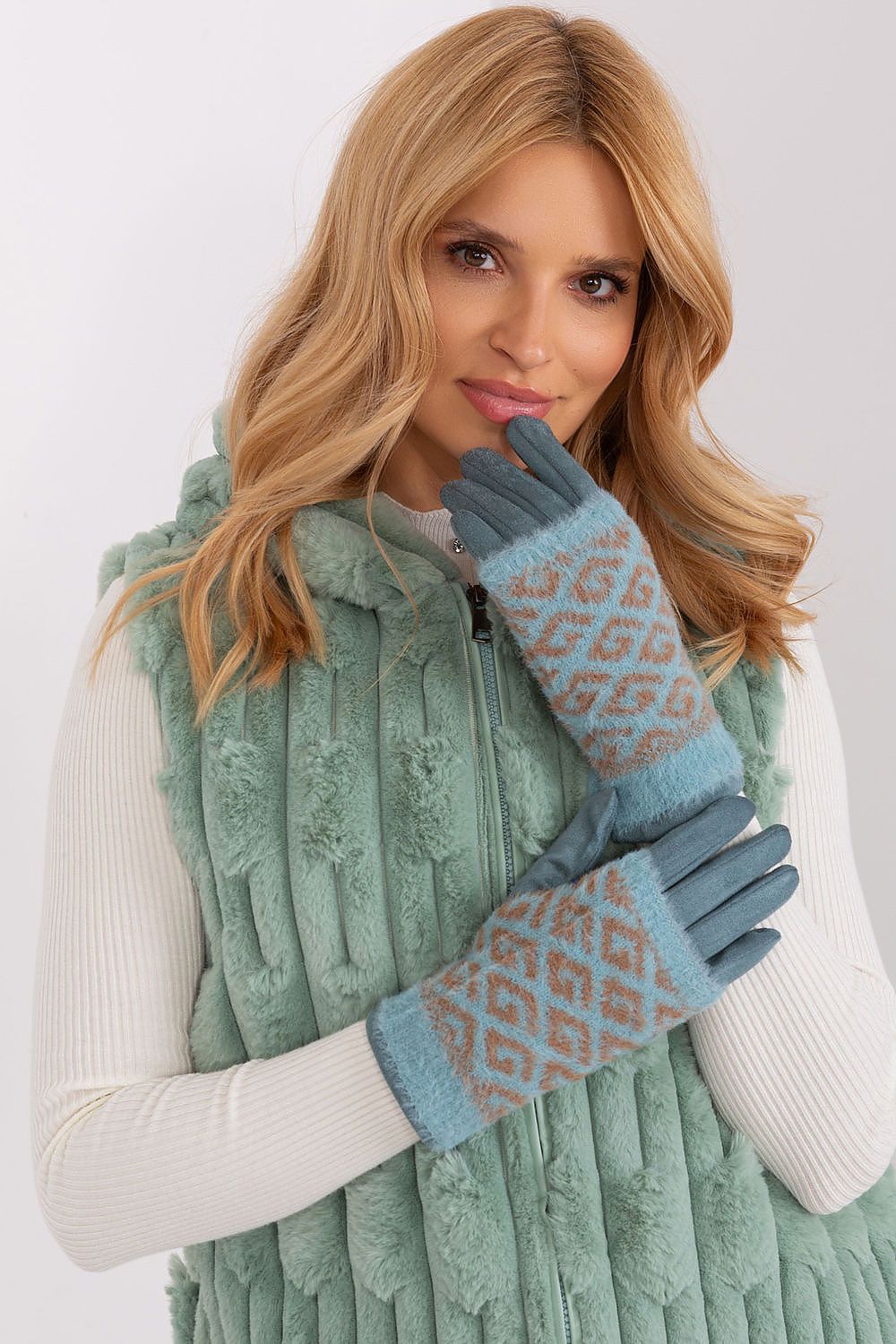 Damen Winterhandschuhe mit Touchscreen | Glatte Handschuhe mit abziehbarem Strickteil und Blumenstickerei am Zeigefinger