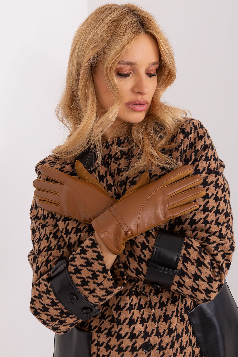 Damen Handschuhe mit Touchscreen-Funktion | Elegante Handschuhe mit Materialmix, Zierknöpfen und Blumenstickerei für Alltag