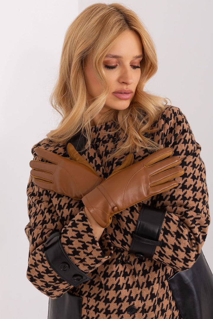 Damen Handschuhe mit Touchscreen-Funktion | Elegante Handschuhe mit Materialmix, Zierknöpfen und Blumenstickerei für Alltag