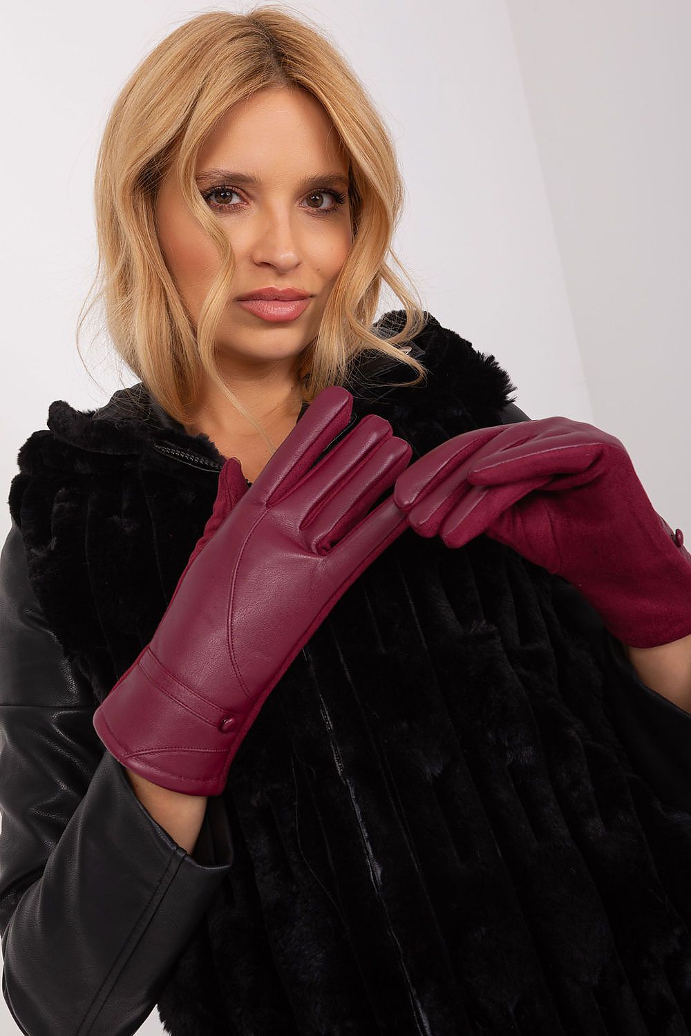 Damen Handschuhe mit Touchscreen-Funktion | Elegante Handschuhe mit Materialmix, Zierknöpfen und Blumenstickerei für Alltag