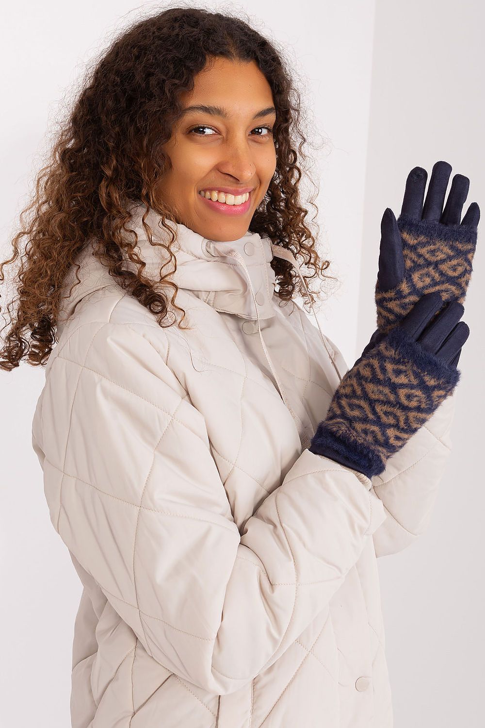 Damen Winterhandschuhe mit Touchscreen | Glatte Handschuhe mit abziehbarem Strickteil und Blumenstickerei am Zeigefinger