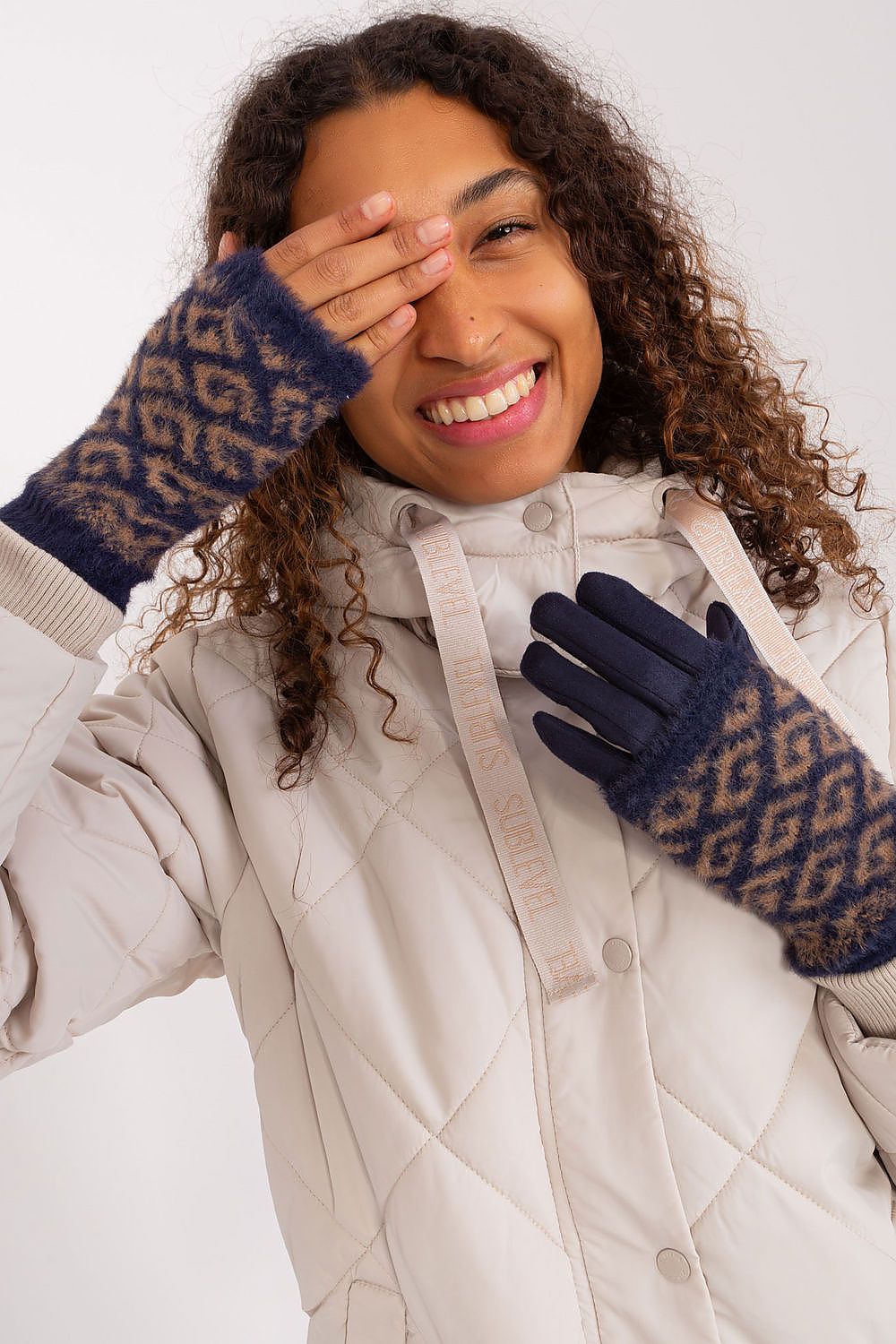 Damen Winterhandschuhe mit Touchscreen | Glatte Handschuhe mit abziehbarem Strickteil und Blumenstickerei am Zeigefinger