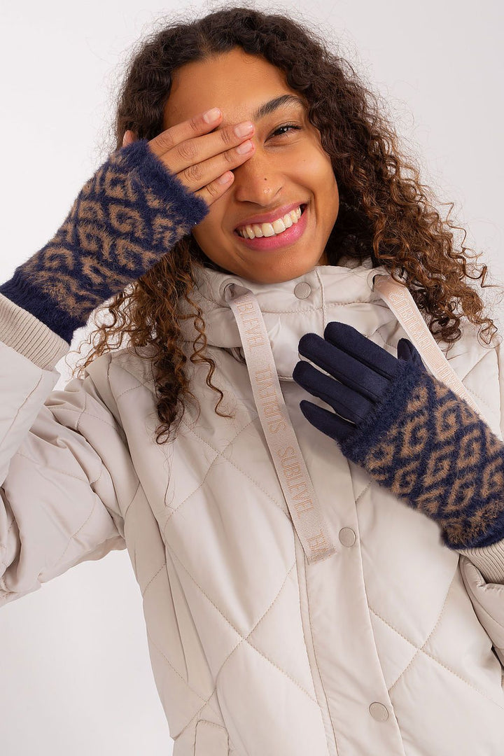 Damen Winterhandschuhe mit Touchscreen | Glatte Handschuhe mit abziehbarem Strickteil und Blumenstickerei am Zeigefinger