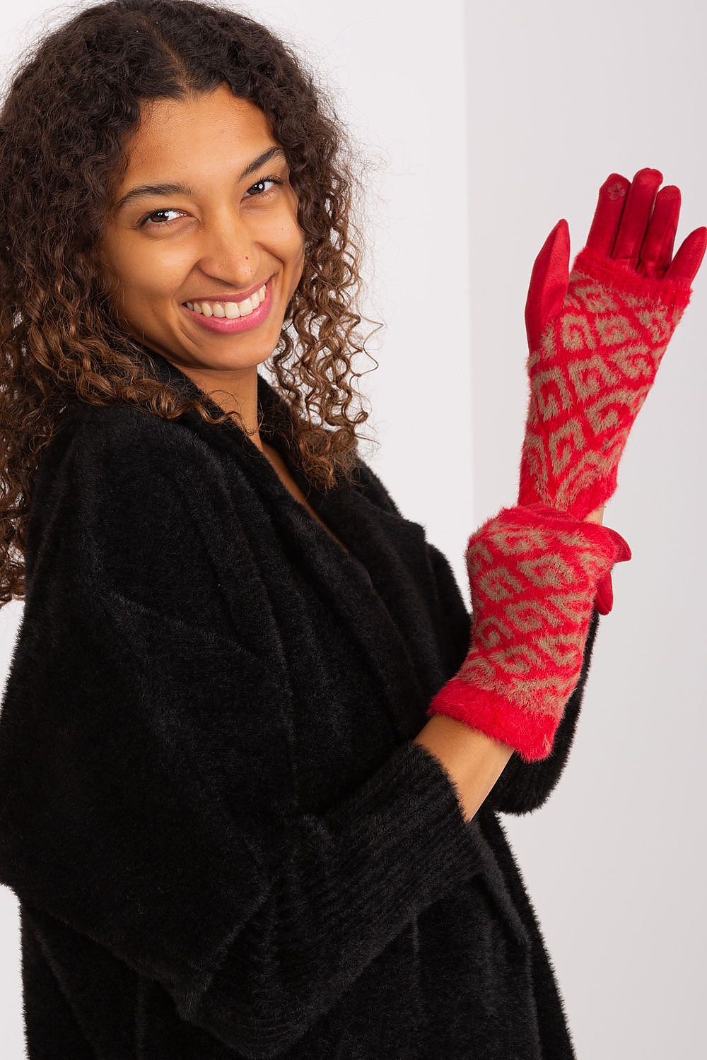 Damen Winterhandschuhe mit Touchscreen | Glatte Handschuhe mit abziehbarem Strickteil und Blumenstickerei am Zeigefinger