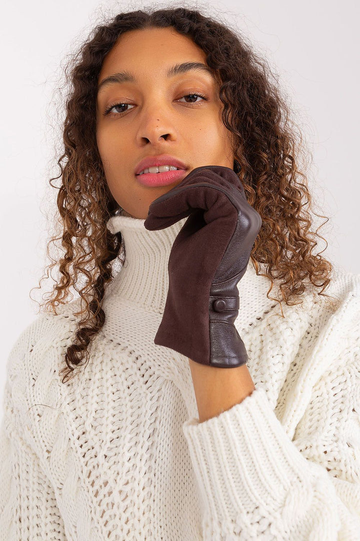 Damen Handschuhe mit Touchscreen-Funktion | Elegante Handschuhe mit Materialmix, Zierknöpfen und Blumenstickerei für Alltag