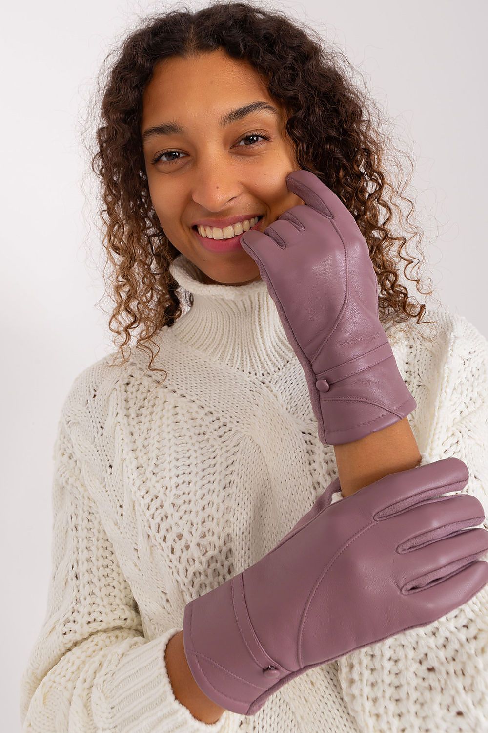 Damen Handschuhe mit Touchscreen-Funktion | Elegante Handschuhe mit Materialmix, Zierknöpfen und Blumenstickerei für Alltag