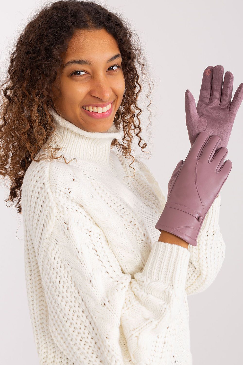 Damen Handschuhe mit Touchscreen-Funktion | Elegante Handschuhe mit Materialmix, Zierknöpfen und Blumenstickerei für Alltag