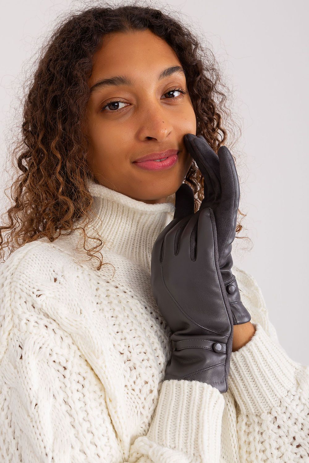 Damen Handschuhe mit Touchscreen-Funktion | Elegante Handschuhe mit Materialmix, Zierknöpfen und Blumenstickerei für Alltag