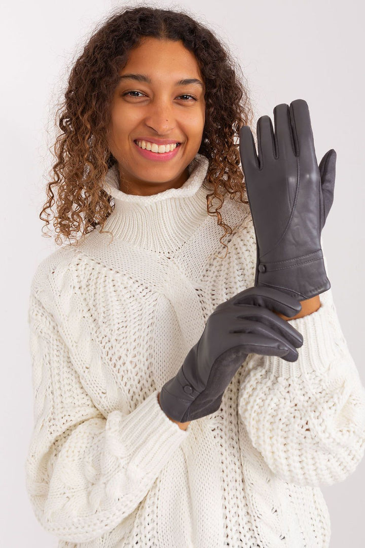 Damen Handschuhe mit Touchscreen-Funktion | Elegante Handschuhe mit Materialmix, Zierknöpfen und Blumenstickerei für Alltag