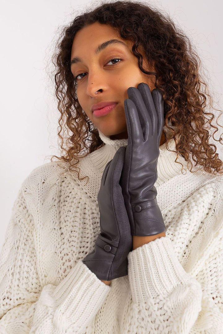 Damen Handschuhe mit Touchscreen-Funktion | Elegante Handschuhe mit Materialmix, Zierknöpfen und Blumenstickerei für Alltag