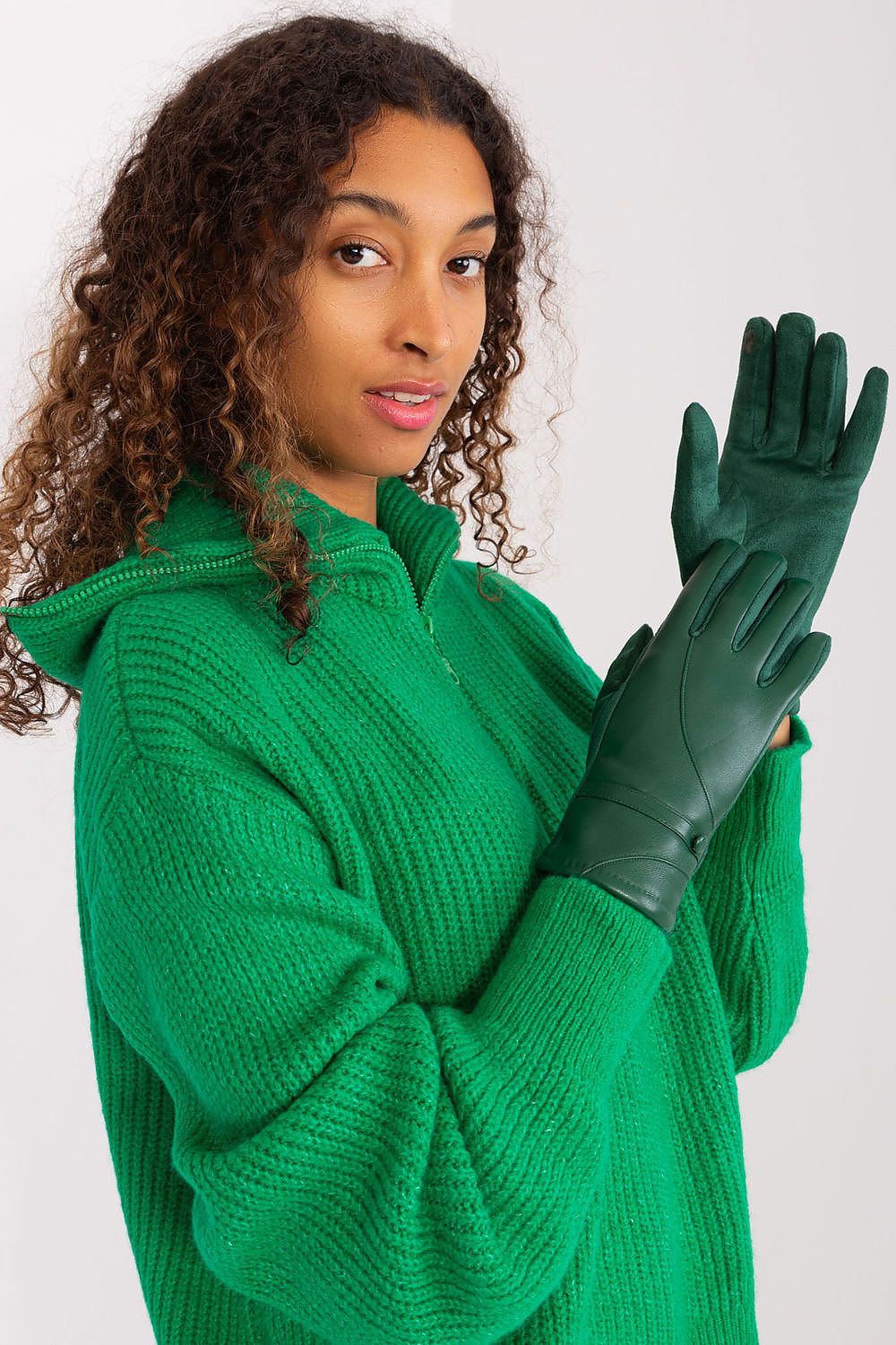Damen Handschuhe mit Touchscreen-Funktion | Elegante Handschuhe mit Materialmix, Zierknöpfen und Blumenstickerei für Alltag