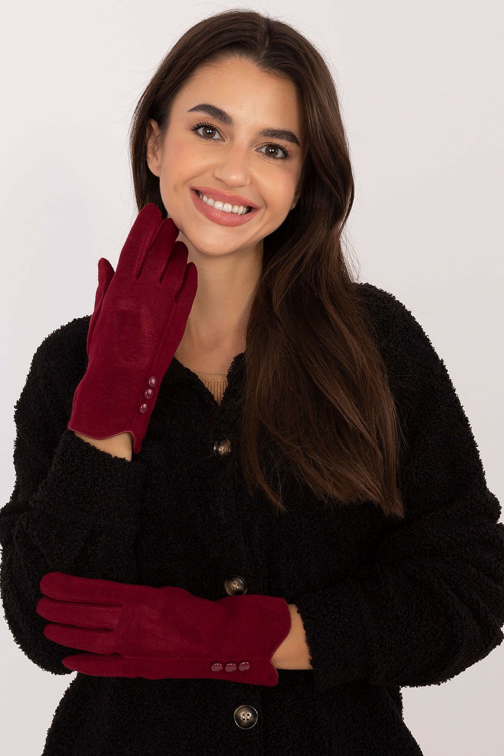 Damen Winterhandschuhe mit Touchscreen-Funktion | Warm gefütterte Handschuhe mit Blumenstickerei und Zierknöpfen am Handgelenk