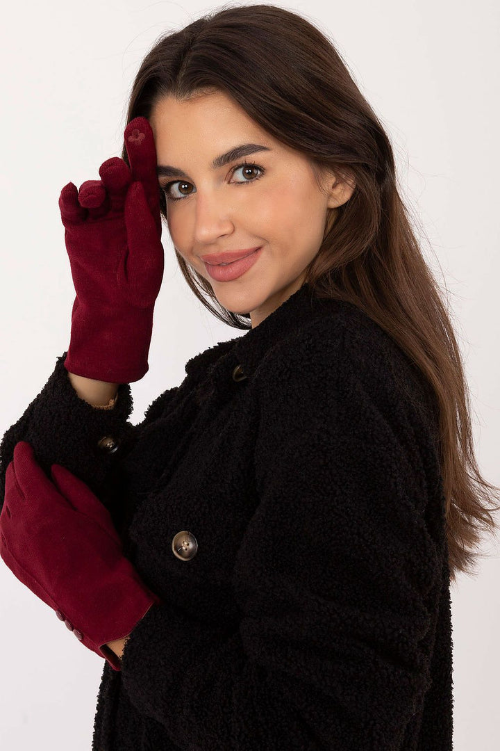 Damen Winterhandschuhe mit Touchscreen-Funktion | Warm gefütterte Handschuhe mit Blumenstickerei und Zierknöpfen am Handgelenk