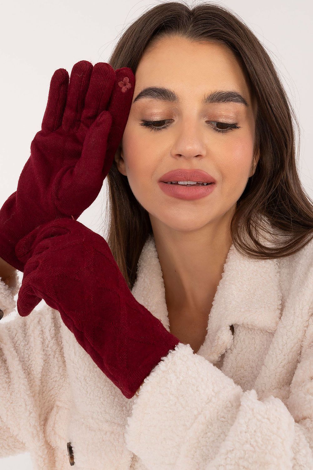 Damen Winterhandschuhe mit Touchscreen-Funktion | Warm gefütterte Handschuhe mit geometrischem Muster und Blumenstickerei