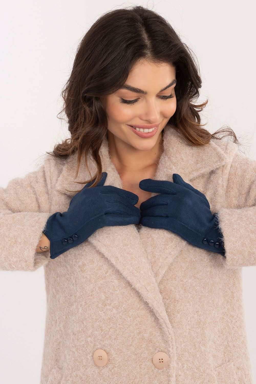 Damen Winterhandschuhe mit Touchscreen-Funktion | Warm gefütterte Handschuhe mit Blumenstickerei und Zierknöpfen am Handgelenk