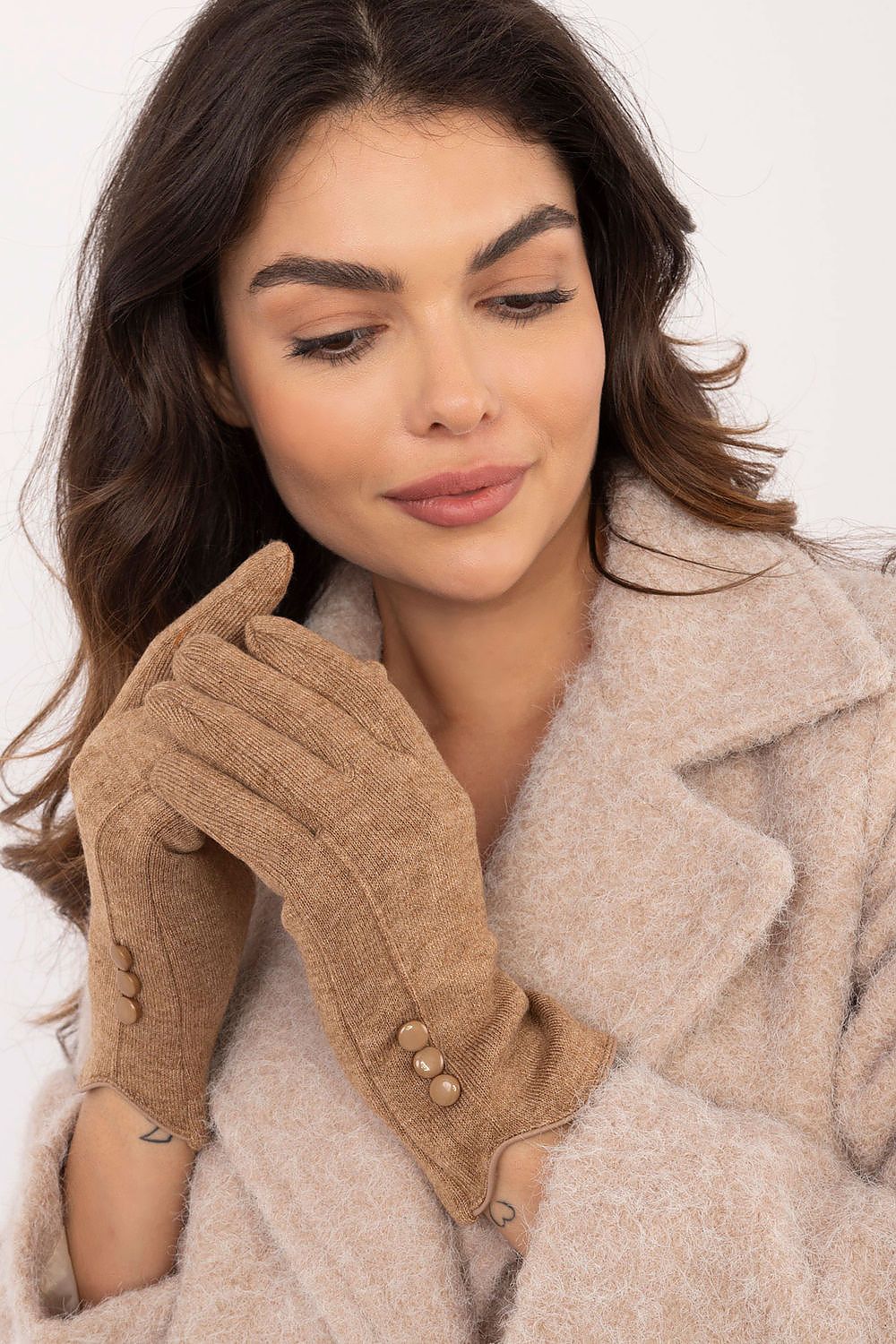 Damen Winterhandschuhe mit Touchscreen-Funktion | Warm gefütterte Handschuhe mit Blumenstickerei und Zierknöpfen am Handgelenk
